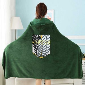 Atak na Titan Koc Cloak Shebeki No Kyojin Survey Corps Cloak Cape Flanel Cosplay Costume Hoodie Y0903