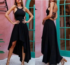 Siyah Küçük Seksi A-line Gelinlik Modelleri Kokteyl Elbise Halter Boyun Hi-Lo Şifon Pleats ile Örgün Akşam Parti Mezuniyet Giyim elbise Custom Made