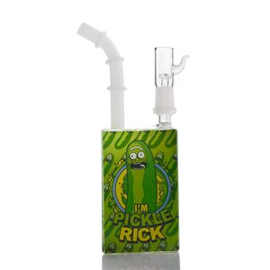 Rick Cartoon Glass Bong Tubo de humo Ligas de aceite con cabezazo de vaso Bong Bong Bubbler Jugo Cajita Manchas de agua Con una junta de 14 mm