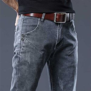 trend brand men's slim jeans fashion business classic style casual elastic feet trousers 211108