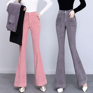 Winter Autumn Thicken Corduroy High Waist Skinny Flare Pants Korea Style Flared Trousers Loose And Casual BuBottoms S49 Women's & Capris