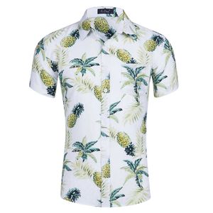 Mens Palm Folha Impressão Praia Camisas Seaside Feriado Eye-Catching Respirável Lapela Coleira Algodão Homens Hawaiian Camisas Tamanho 210527