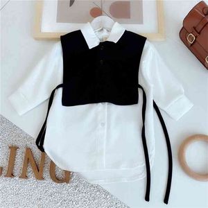 Gooporson Moda Coreana Allentata Bambine Camicia a maniche lunghe Due pezzi Set Camicetta Carino Bianco Top lunghi Autunno Bambini Costume 210715