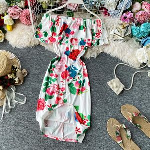 E nádegas vestido verão estilo francês estilo uma linha ombro lotus folha borda vintage rosa mar lasa praia saia feminina roupas de banho feminina