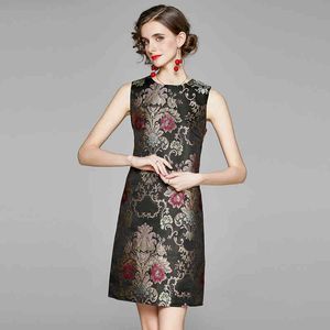 Designer Spring Women Luxury Jacquard Dress Sexy Elegant Cocktail Party Robe Female Vintage Floral Tank Dresses Vestidos 210525