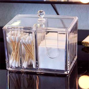 Feiqiong Acrylic Cotton Swab Makeup Box Portable Clear Smink Container Padhållare Kosmetika Arrangör Storage 210922