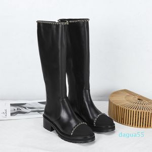 Weiche, modische, schwarze Stiefel aus Leder mit runder Spitze, kniehoher Winter-Damenstiefel mit Reißverschluss, lange Designer-Stiefel, Größe 35–41