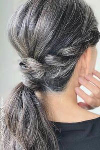 Natural Silver grey human hair ponytail hairpieces salt and pepper nature highlight ombre wavy wraps around gray virgin ponytail extension