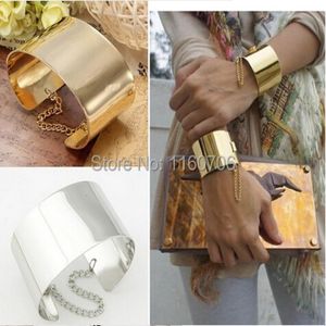 Kmvexo 2020 Fashion Metallic Gold Tone Chained Wide Bracelets Bangles for Women Men Jewelry Cuff Bracelets Q0719