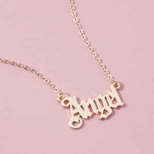 Pendant Necklaces New Fashion Angel Necklace for Women Girls Old English Font Pendants Necklaces Letter Cute Chain Choker Alloy Statement Jewelry