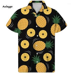 Guayabera Camisa hombreパイナップルプリント男性夏のシャツ薄い通気性の布ハワイスタイル1