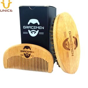 MOQ 100 Set LOGO personalizzato Kit barba di bambù per capelli Baffi Abiti da toelettatura con Boxr Barbe ecologiche Spazzola e pettine Cura del viso uomo