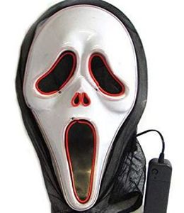 DHL LED Luminous Screaming Ghost EL Wired Glowing Skull Mask for Halloween Horror Party Costumes accessories Creative Scary Mask 21X33CM