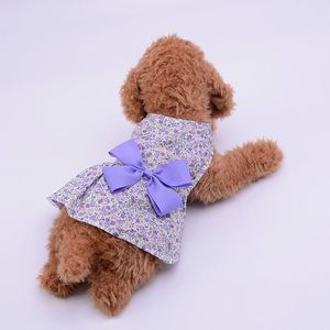 Dog Apparel Pet Spring Summer Floral Bow Dress Skirt Print Wedding Dresses For Chihuahua Teddy Yorkie Clothing Small Dogs