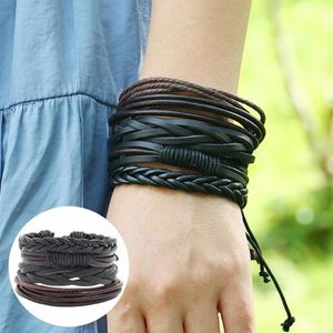 Armreif, einzigartig, 4 Stück/Set, modisches Kunstleder, gewebte Armbänder, Leinenseil, Unisex, DIY-Schmuckzubehör