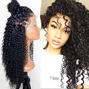 HD Transparente Renda Frente Perucas Cabelo Humano 10A Kinky Encaracolado Cabelos Brasileiros Para Mulheres Negras Brizilian Virgem Frontal Peruca Glueless Cor Natural 130% Densidade