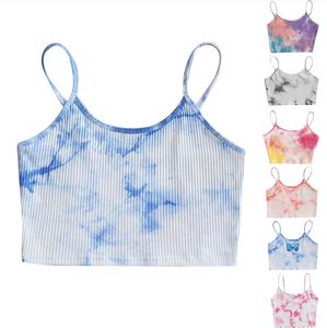 Baby Girls Elastyczne Dzianiny Slim Striped Camisole Tie Dye Tank Top Lato Dzieci Halter Cienkie Pasek na ramię Mała kamizelka Sexy Moda Przycięte Eksponowane Pępki Topy Zyy980