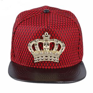 2021 mais recente moda coroa metal logotipo snapback chapéus Osso com diamante PU couro hip hop beisebol bonés chapéu