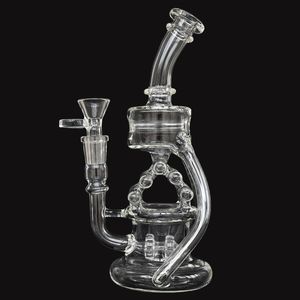 Tubi per narghilè Shisha trasparenti in vetro riciclatore trasparente Bong per acqua in vetro Dab Rig Tubi per fumo trasparenti Tubi per fumo spessi Tubi per olio Dab Rig con ciotola da 14 mm Forma complicata per barca a vela