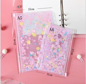 Creative A5 A6 PVC Bag Notebook Pocket with Holes Glitter Plastic Binder Pockets 6 Ring Loose Leaf Filofax Zipper Envelopes Bult-in Flakes