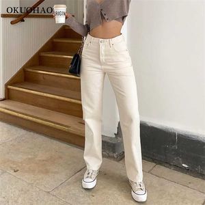 Fashion Jeans Women Straight Leg Mom Pants White Loose High Waist Baggy Jean Wash Trousers Cotton Classic Female Denim Pant 211112