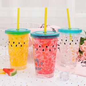 301-400ml 아크릴 스키니 텀블러 매트 색상 더블 벽 텀블러 커피 뚜껑 빨대와 플라스틱 sippy 컵을 마시는 수박 머그잔 크리스마스 선물