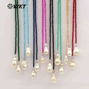 Wt-n1115 specialdesign multi-valfria färger kristall halsband med dubbel naturlig sötvattenspärla pendant gåva för kvinnor