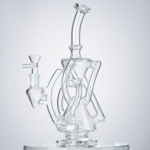 Commercio all'ingrosso 10 pollici Clear Recycler Narghilè Soffione doccia Perc Tubi dell'acqua Klein Bong con ciotola 14mm Bong di vetro femminile Tubo da fumo Cera Dab 7 Tubi WP2197