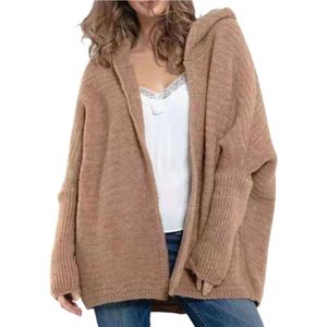 Jaquetas femininas I -Jewelry Manga Batwing Cor Sólida Mulheres Cardigan Inverno Inverno Com Capuz Aberto Aberto Sweater Dianteira Outerwear