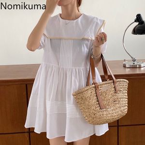 Nomikuma Korea Chic Summer Dresses for Women Sailor Collar Puff Short Sleeve Vestidos Femme New Causal Sweet Dresses 6F890 210427