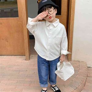 Boys Spring solid color all-match base long sleeve shirts kids children cotton Tops clothes 210708