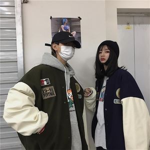 Coat women Baseball uniform spring and autumn students Korean style loose casual jacket women's retro clothes O-Neck green 210914