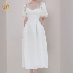 Мода летнее платье женские характеристики женские женские половые рукава белые тонкие длинные Vestidos 210520