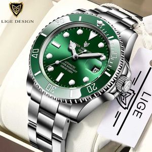 LIGE Watch Men Automatic Mechanical Clock Fashion Sport Diving Watch 100ATM Waterproof Luminous Watches Mens 210527
