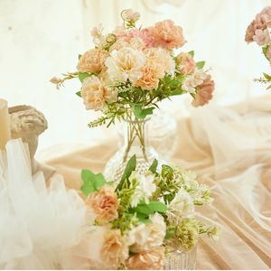 Silk Artificial Carnation Flowers Wedding Home Autumn Decoration High Quality Big Bouquet Luxury Fake Flower Arrangement Bulk