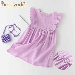Bear Leader Kids Girls Solid Dress Summer Princess Party Dresses Toddler Baby Casual Holiday Clothing Ruffles Vestidos 210708