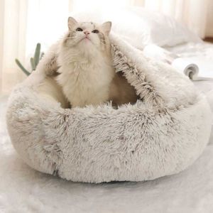 Winter 2 In 1 Cat Bed round warm pet bed House Long Plush Dog Bed Warm Sleeping Bag Sofa Cushion Nest for Small dogs cats Kitten 210713