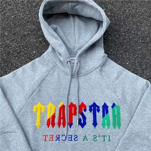 Trapstar Wysoka jakość wełny jagnięce haftowana bluza dekodowana z kapturem dres z kapturem szara rewolucja średnia i damska dres