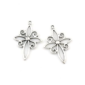 100 adet / grup Antik Gümüş Petal Çapraz Charms Kolye Takı Yapımı Için Bilezik Kolye DIY Aksesuarları 29.5x41.2mm A-597