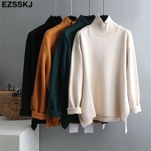 Jesień Zimowy Splitside Oversize Grube sweter Sweter Luźny Kaszmirowy Turtleneck Duży Rozmiar Pullover Kobieta 210914