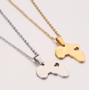 Stainless steel Africa Map Pendant Necklace Hollow Heart Necklace with Silver Gold Chain for Women Men Fashion Jewelry Will and Sandy