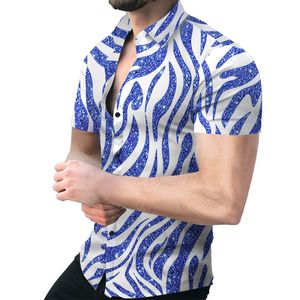 Casual Short Sleeve Lapel Printed Shirts Mens Single Button Slim Printing Overdimensionerade män Plus Size High Quality Tops Vintage Tunic Clothing Blus