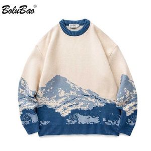 Bolubao Mężczyźni Harajuku Winter Swetry Vintage Ubrania Sweter Męskie Oversized Koreański Fashions Męski Sweter 211221