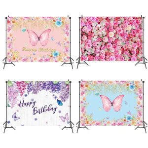 Wholesale butterfly backdrops for sale - Group buy Party Decoration Birthday Decorations D Pink Rose Backdrops Butterfly Flower Happy Background Curtain Wedding Decor