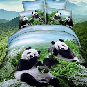 100 slipning bomull 3d panada kung djur grön sängkläder uppsättning grossist queen size 4pcs wolf duver cover flat ark