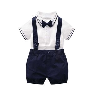 Baby Boys Ubrania Zestawy Summer Maluch Dżentelmen Bawełna Koszula + Suspender Spodnie Infant Boutique Odzież Urodzony Chrzest Outfits 210615