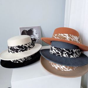 autunno inverno lana geometria nastro perla grazia signora fedora berretto uomo donna tempo libero panama jazz cappello