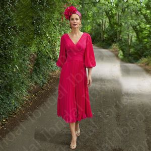 Długość herbaty Szyfonowa Matka panny Młodej Suknie Linia V-Neck Plays Plaża Boho Suknie Posserskie Plus Size Krótki Dresja Matki Groom