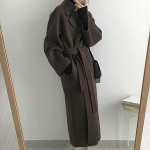 2023 Cappotto lungo elegante da donna in lana con cintura Cappotto da donna in tinta unita con maniche in tinta unita Capispalla chic autunno inverno