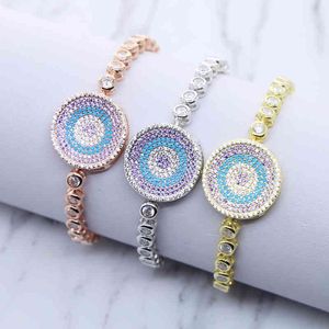 Türkisches Evil Eye Armband Iced Out Bling Regenbogen CZ Tenniskette Schmuck größenverstellbar für Mädchen zarte Geschenke